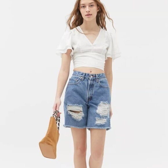 Urban Outfitters Webster Jacquard Flutter Sleeve Top White Small - Picture 2 of 7